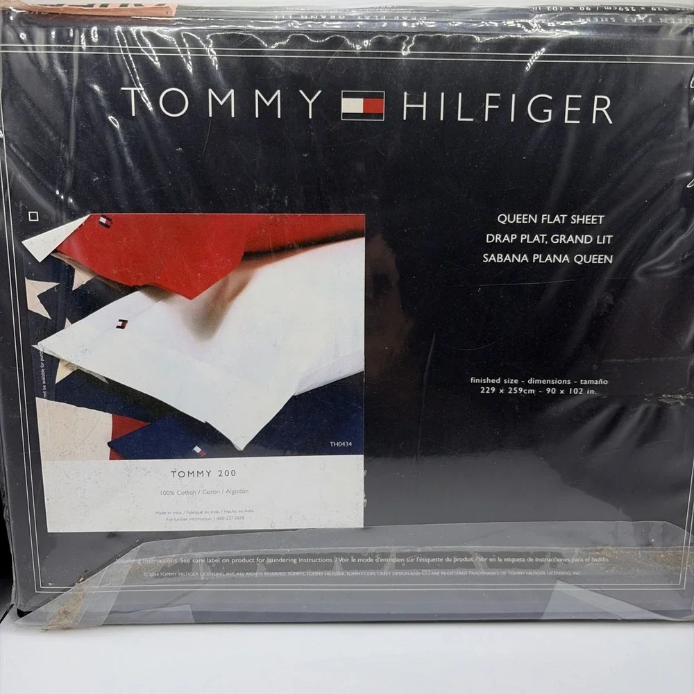 Vintage Tommy‎ Hilfiger Queen Flat Sheet Navy Blue 100% Combed Cotton NIP